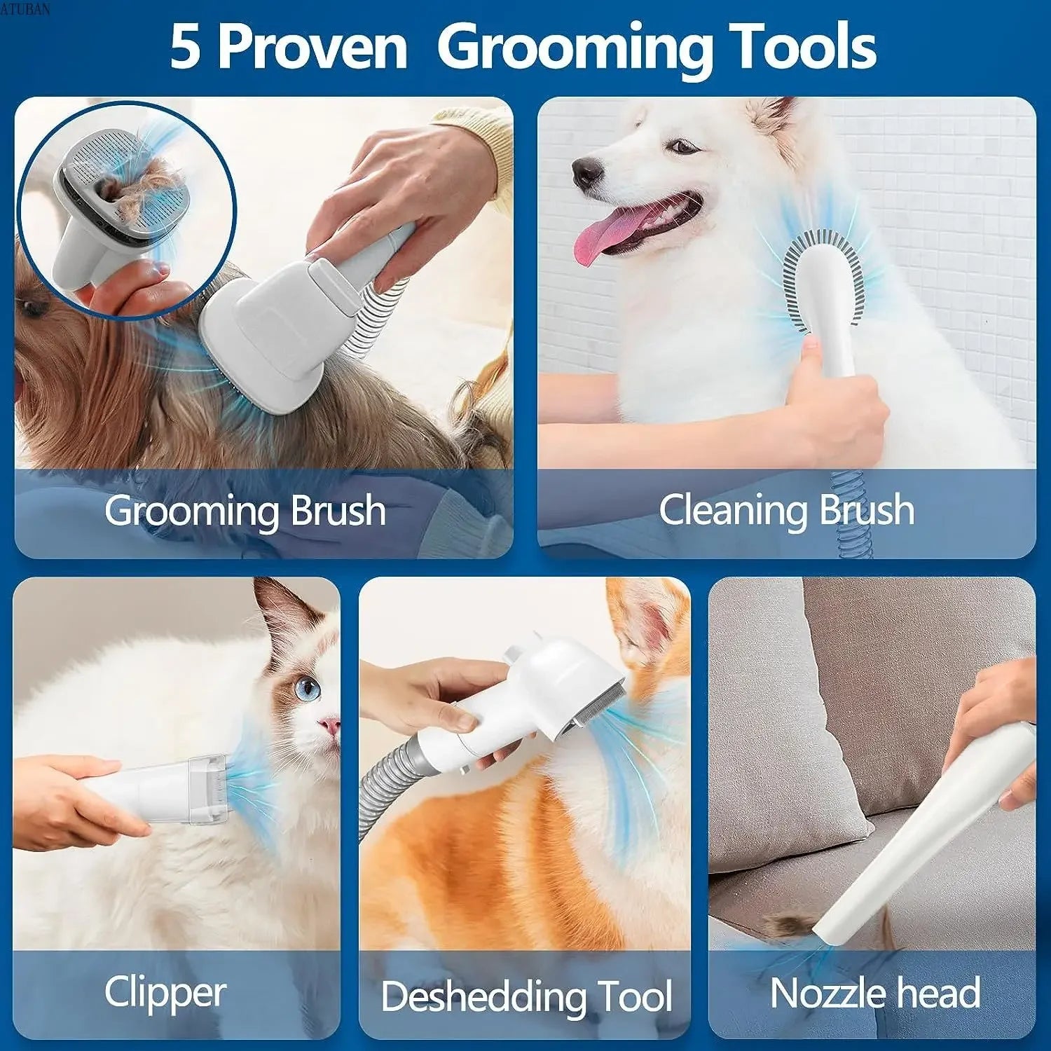 Pet Grooming Vacuum Kit – Low-Noise Hair Trimmer & Brush with 2.3L Hair Collector